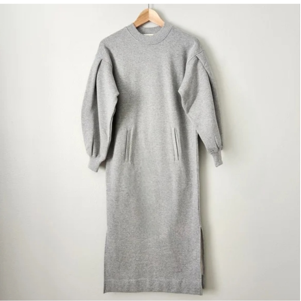 ANN MASHBURN NWT Carmina Dress In Heather Grey Fleece With Front Pocket, Size XS